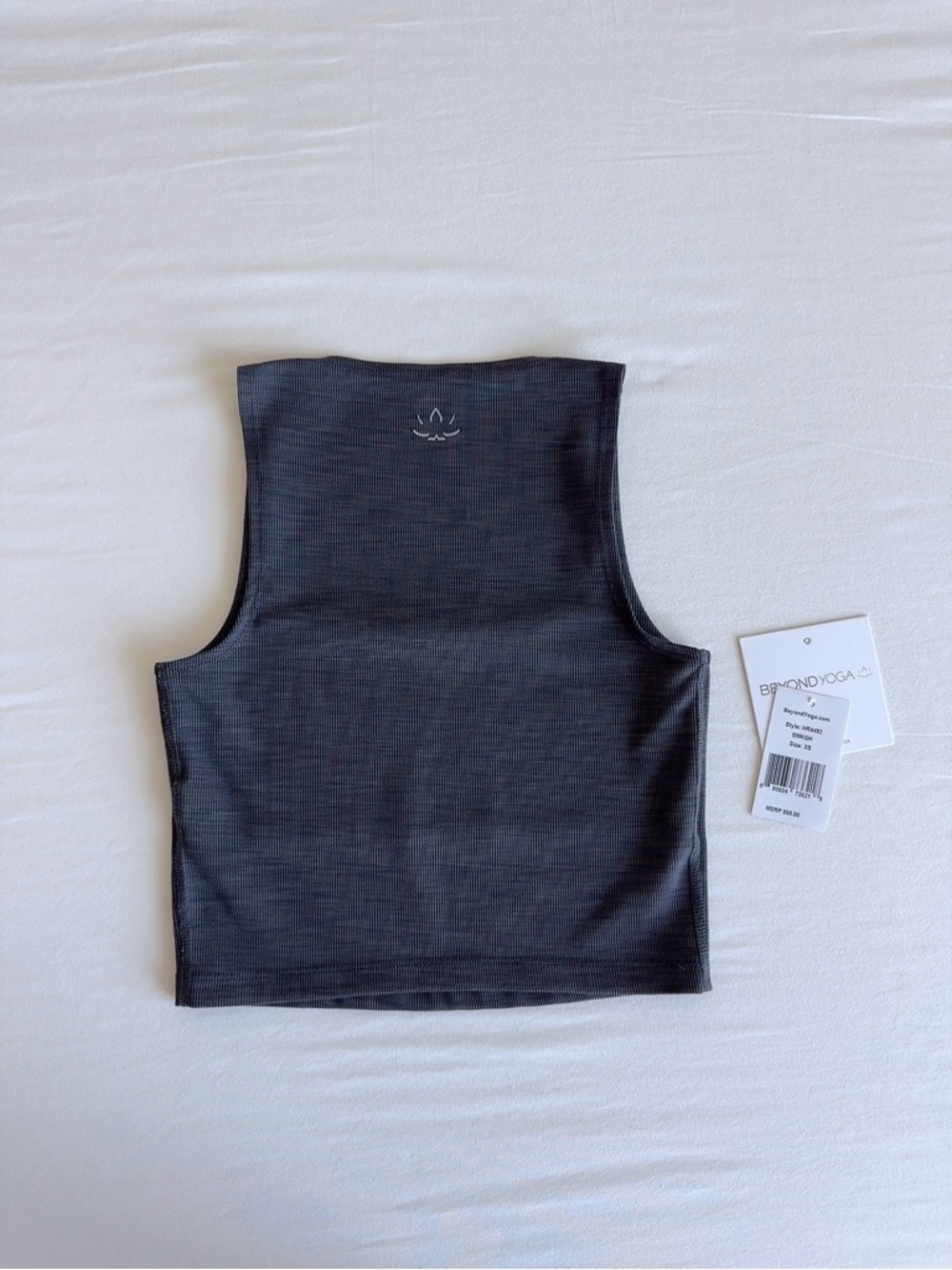 Beyond Yoga Heather Rib Square Neck Cropped Tank Smoke Grey XS - Picture 2 of 13